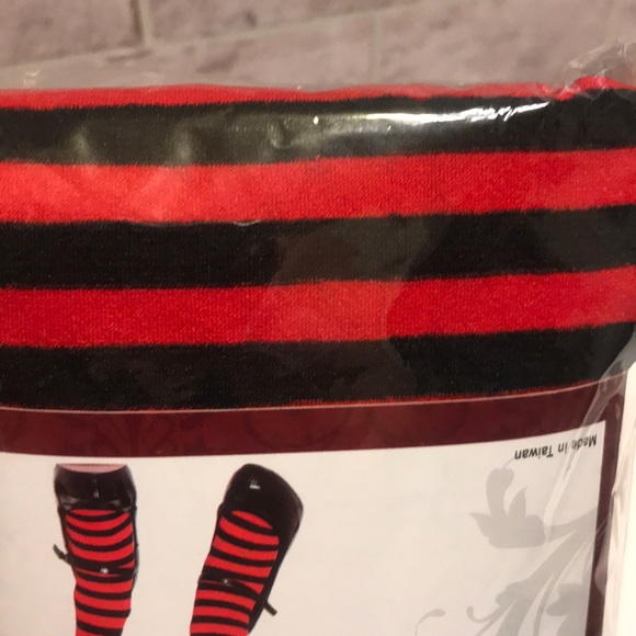 New Leg Avenue Plus Size Black/Red Striped Tights - Picture 4 of 4